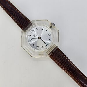 VTG Leda Women's Watch 40MM Mechanical Gray Dial Brown Leather Band‎ Straps